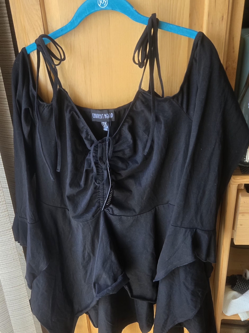 Current Mood Black Tie-Front Ruffle Dress